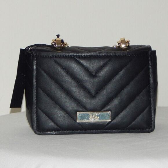 ZAC POSEN SOFT EARTHETTE Pearl Lady Chevron Quilted Chain Shoulder Bag Black NWT - Picture 11 of 14
